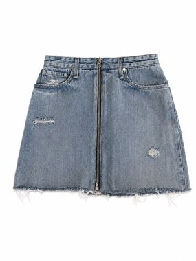 rag & bone Distressed Zip-Front Denim Mini Skirt - Blue